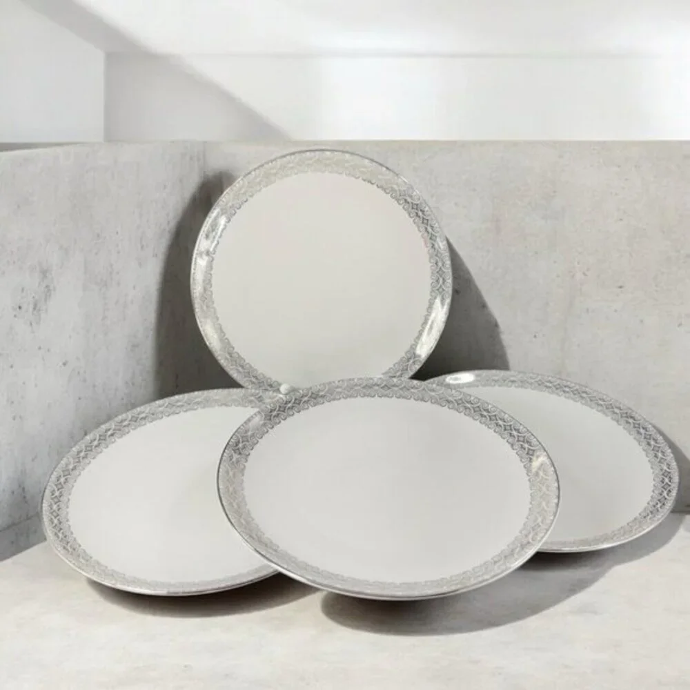 Winterling Schwarzenbach Bavaria Porcelain Dish Plate Platinum Germany Set 4 VTG